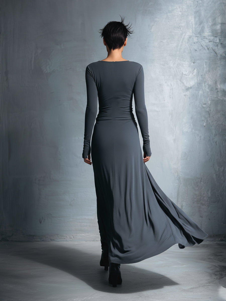 Women's Gray Stretch Wrap Maxi Dress – House of Velari