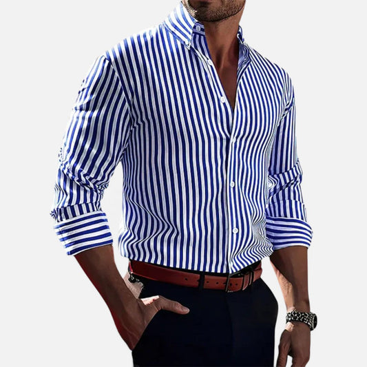 Men's Striped Button-Up Long-Sleeve Shirt – House of Velari
