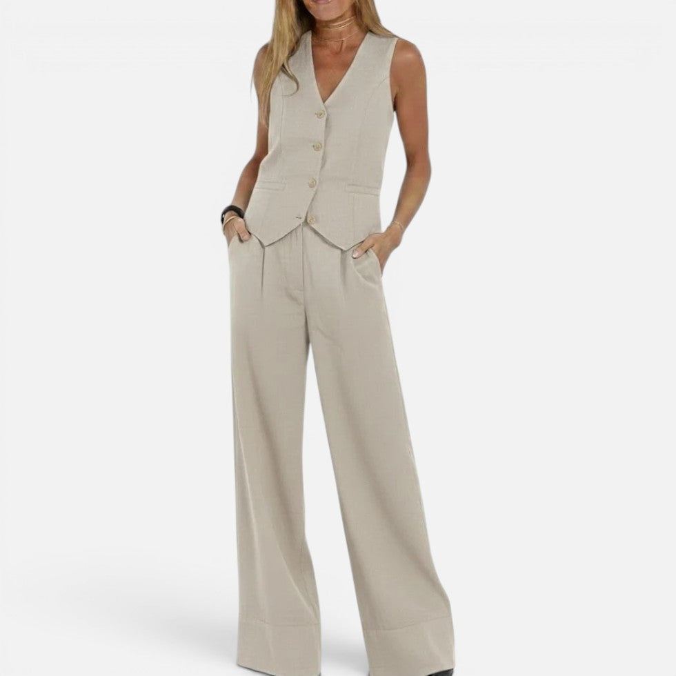 V-Neck Waistcoat and Wide-Leg Trouser Set – House of Velari