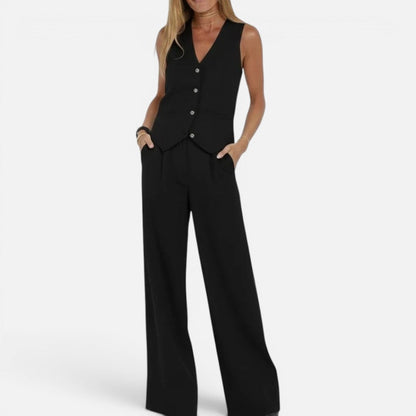 V-Neck Waistcoat and Wide-Leg Trouser Set – House of Velari
