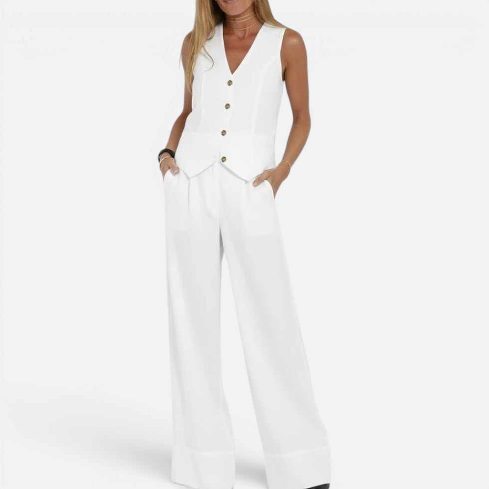 V-Neck Waistcoat and Wide-Leg Trouser Set – House of Velari