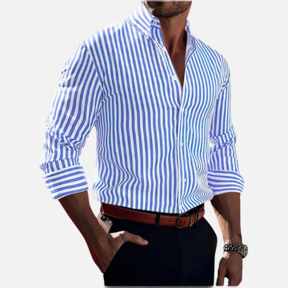 Men's Striped Button-Up Long-Sleeve Shirt – House of Velari