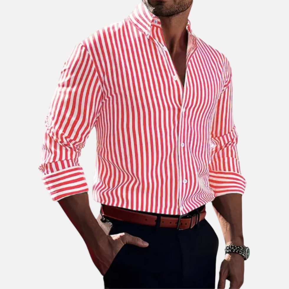 Men's Striped Button-Up Long-Sleeve Shirt – House of Velari