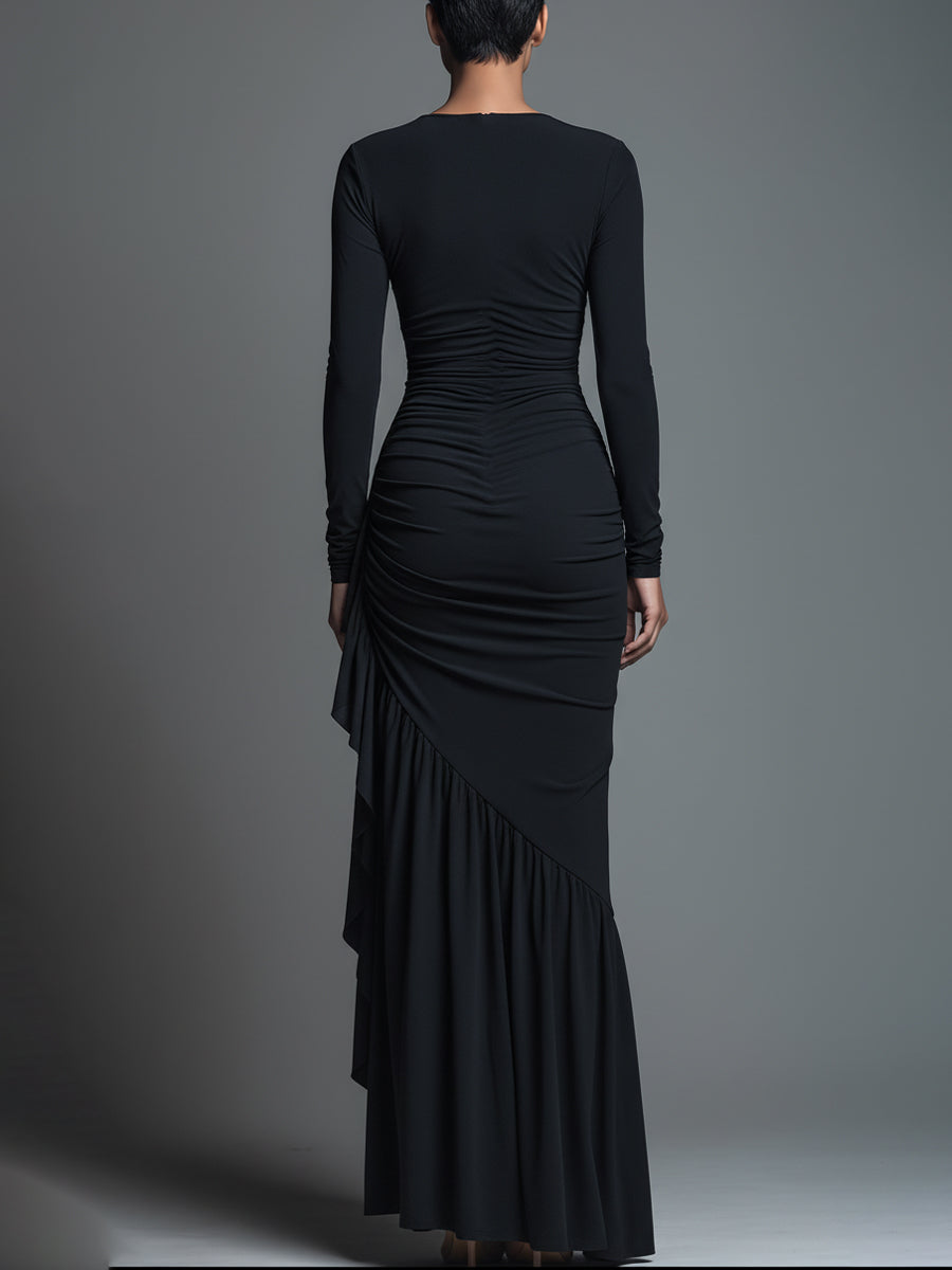 Women's Black Knit Ruched Maxi Dress – House of Velari