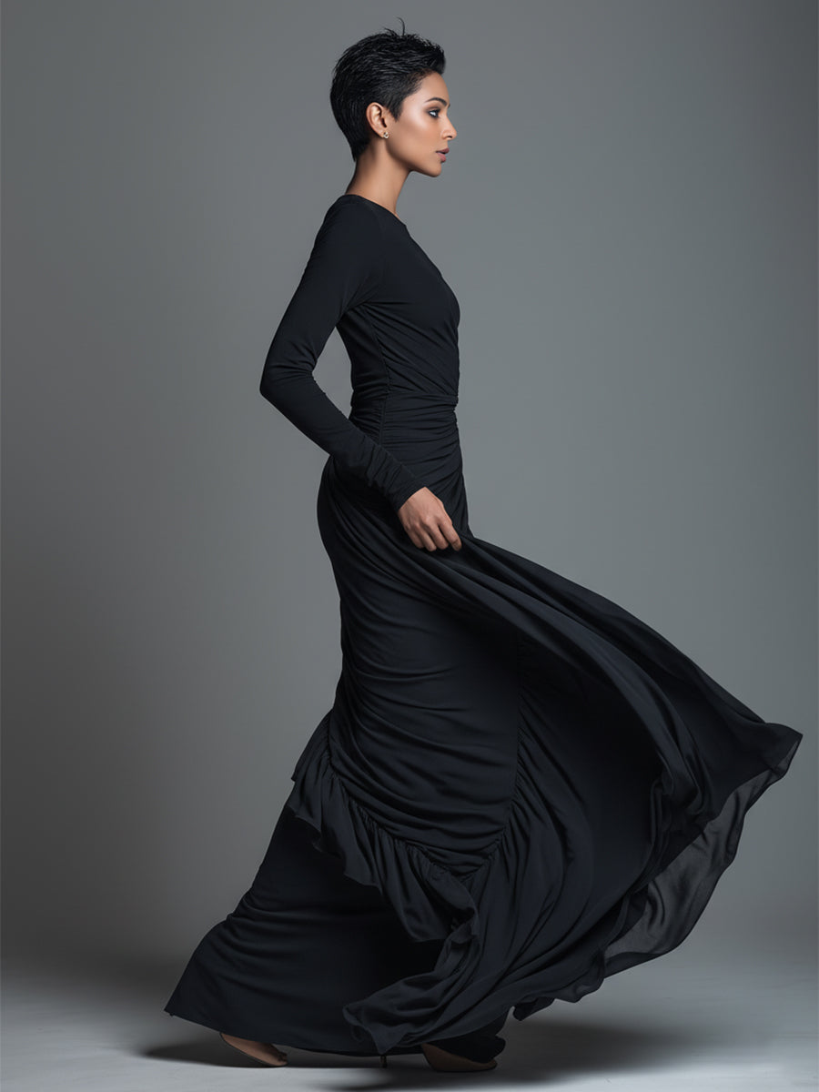 Women's Black Knit Ruched Maxi Dress – House of Velari