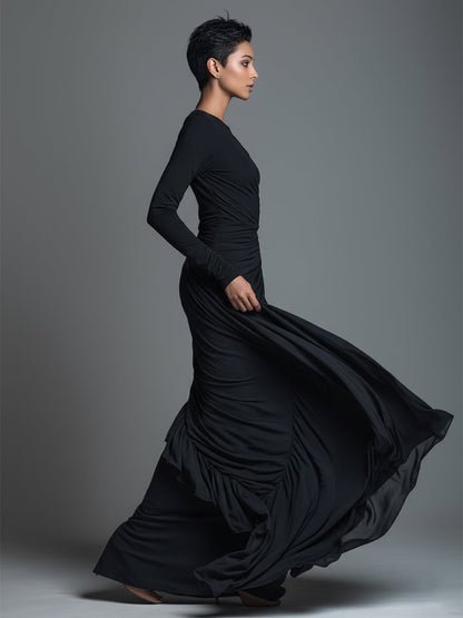 Women's Black Knit Ruched Maxi Dress – House of Velari