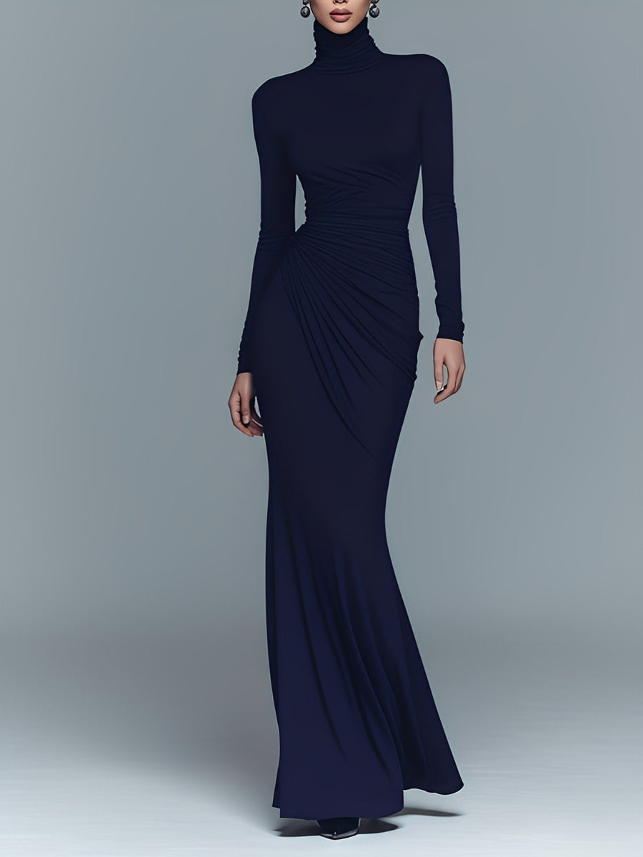 Women's Navy Cotton Turtleneck Maxi Dress – House of Velari