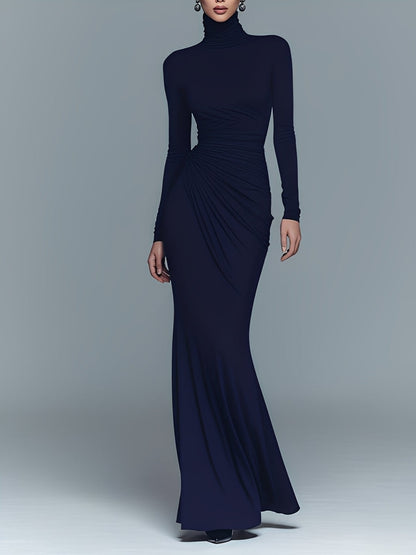Women's Navy Cotton Turtleneck Maxi Dress – House of Velari