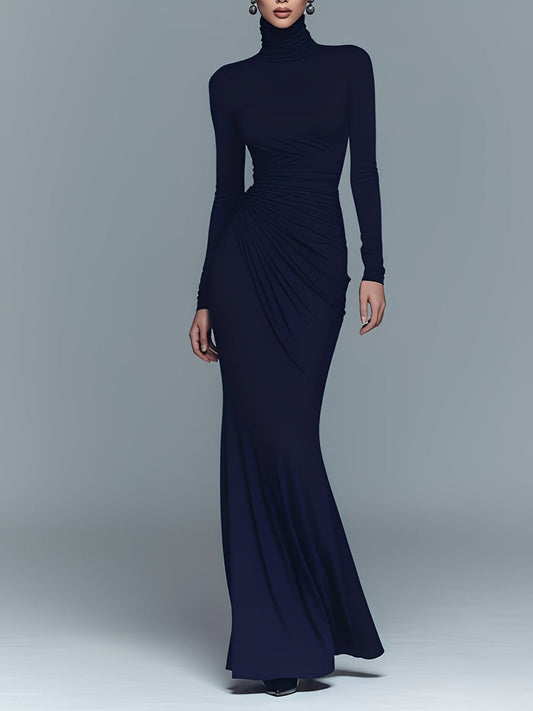 Women's Navy Cotton Turtleneck Maxi Dress – House of Velari
