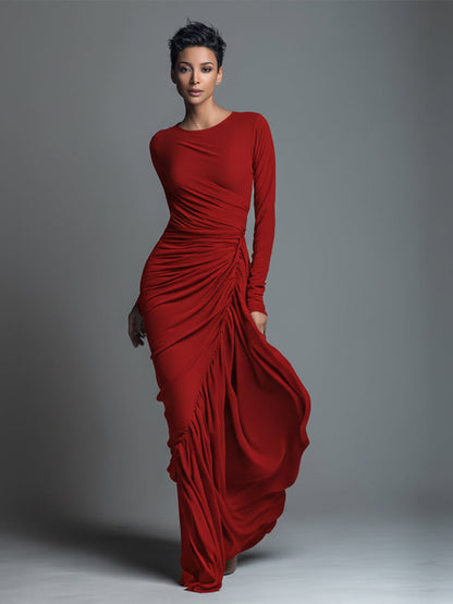 Women's Black Knit Ruched Maxi Dress – House of Velari