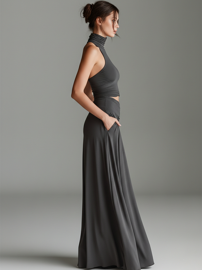 Women's Gray Knit Turtleneck Halter Dress – House of Velari